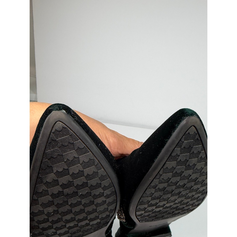 Birdies The Swan Mule Women 9 Green Velvet Crystal Embellished Pointed Toe Flat - Picture 9 of 12